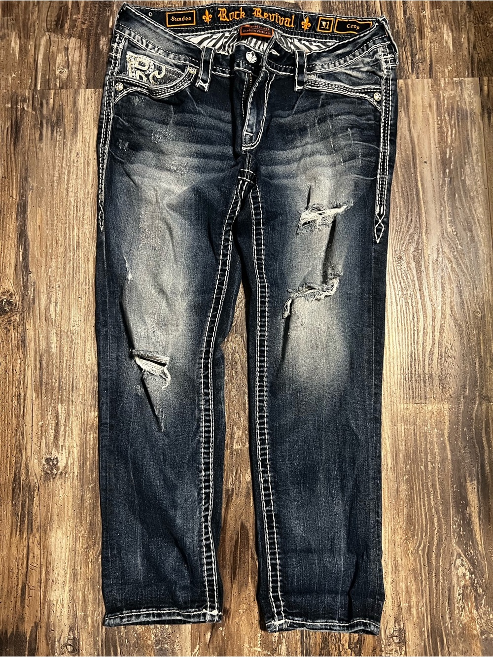 Women’s Rock Revival Distressed, Slim Straight Crop Jeans